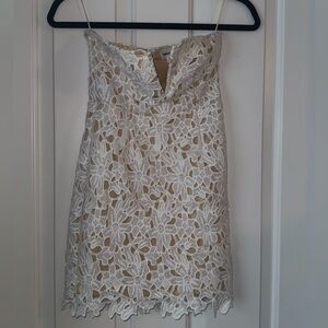 White Lace/Tan Summer Revolve Mini Dress